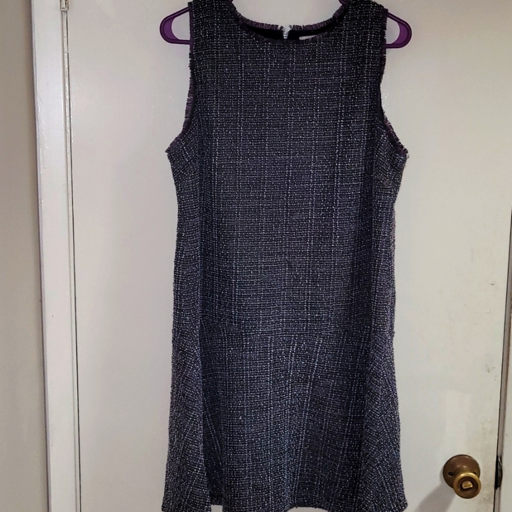 Loft Tweed sleeveless dress with wide ruffle hem.